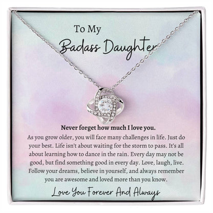 To My Daughter Love Knot Knecklace | White Gold