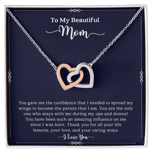 To My Beautiful Mom | I Love You - Interlocking Hearts necklace